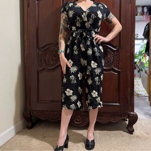 Hell Bunny Black and Cream Tropical Floral Jumpsuit